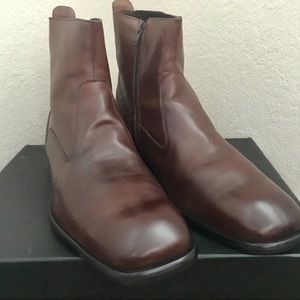 Alfani Brown Leather Square Toe Side Zip Boots